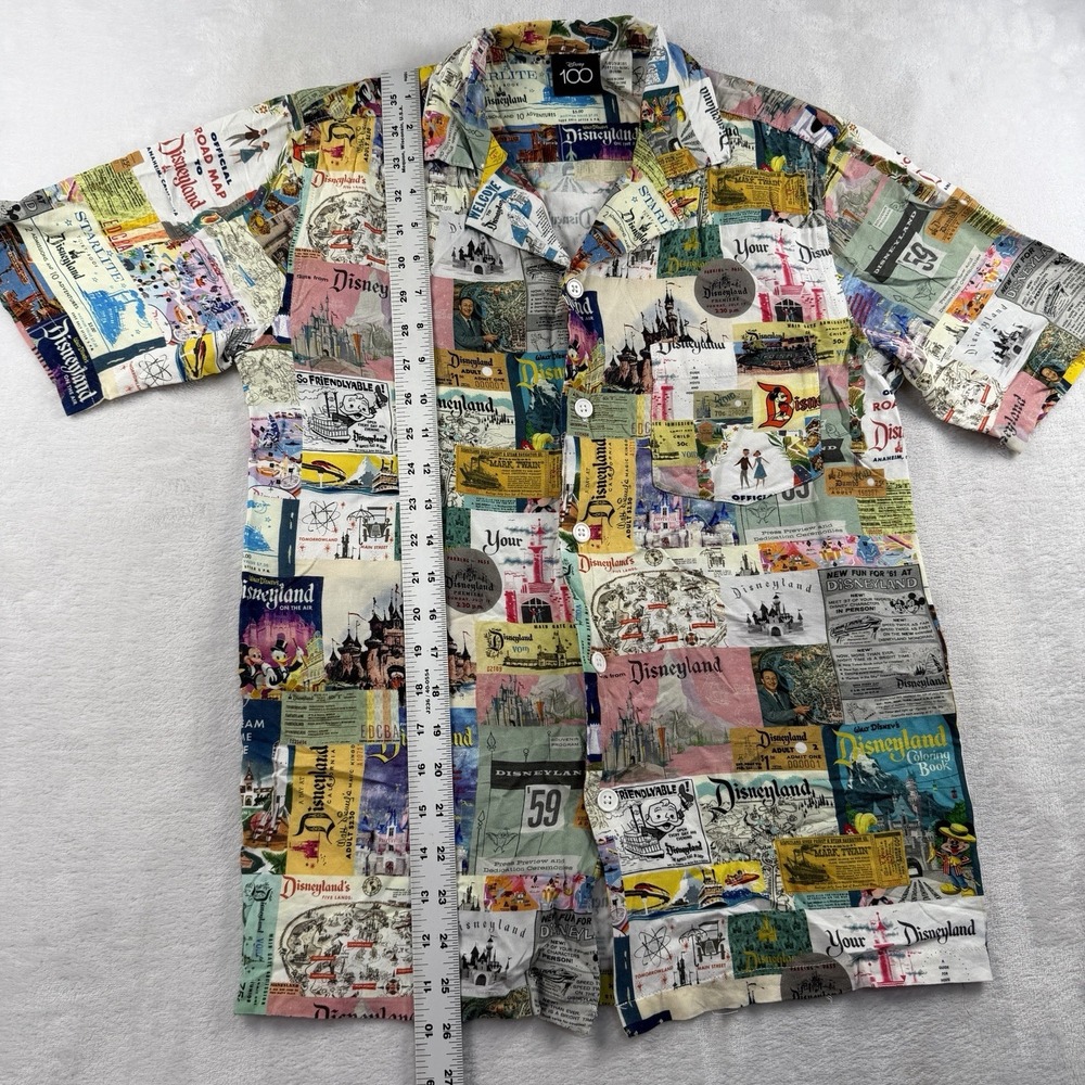 Disney 100 Disneyland Button Down Short Sleeve Viscose Size Small Collage AOP - Picture 9 of 12